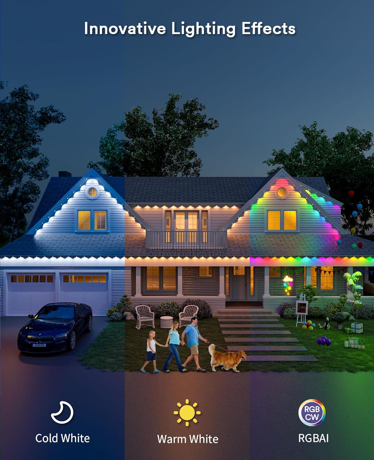 Permanent Outdoor Lights RGBWW 5 In One IC IP67 Waterproof Decorations Works with Alexa, Google Assistant