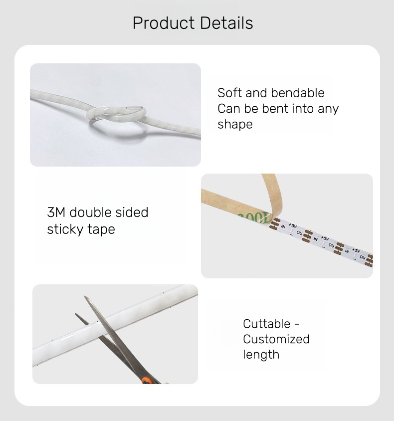 COB Magic Full Color 5mm PCB 5V 12V 160 LEDs Strip Light