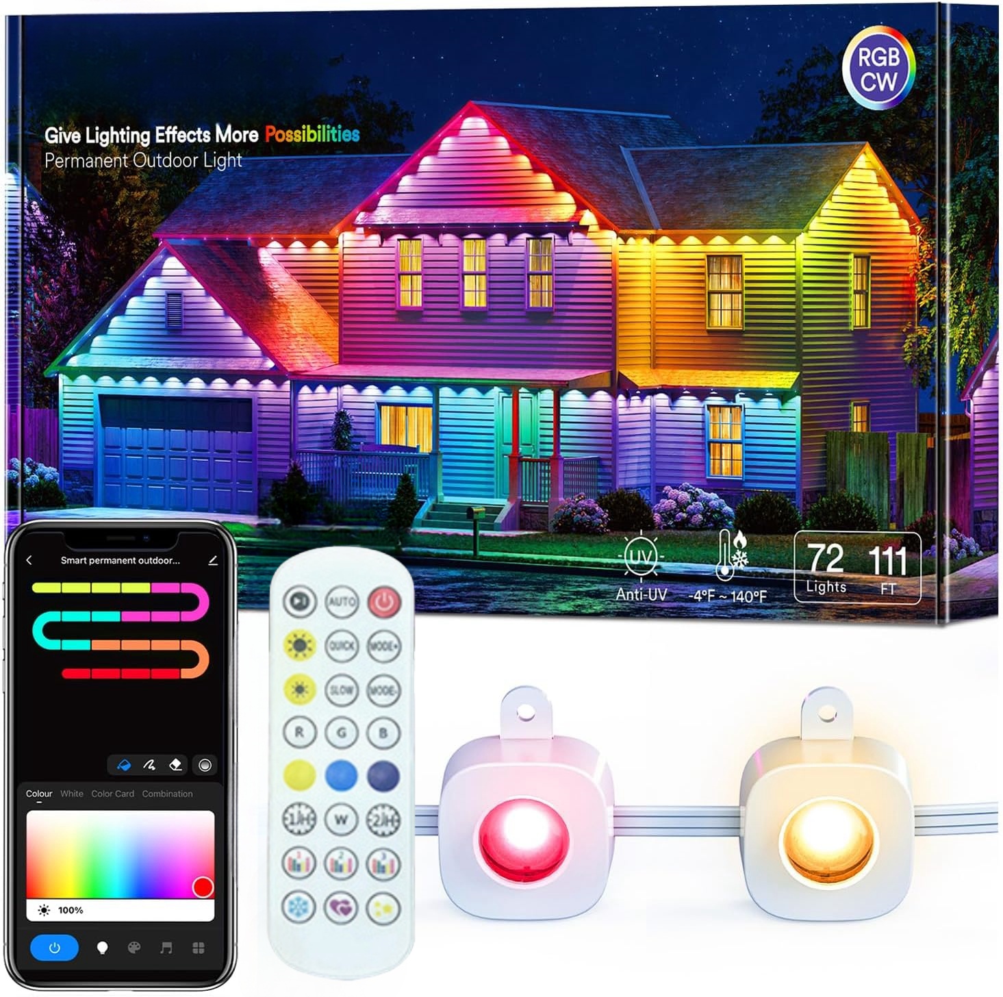Permanent Outdoor Lights RGBWW 5 In One IC IP67 Waterproof Decorations Works with Alexa, Google Assistant
